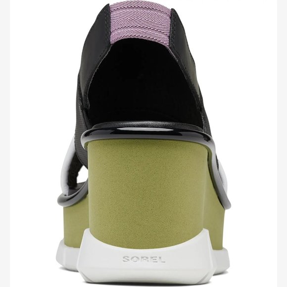 NEW Sorel Size 9 Women's Joanie III Slingback Wedge Sandals - Black/ Olive Shade - Picture 4 of 6
